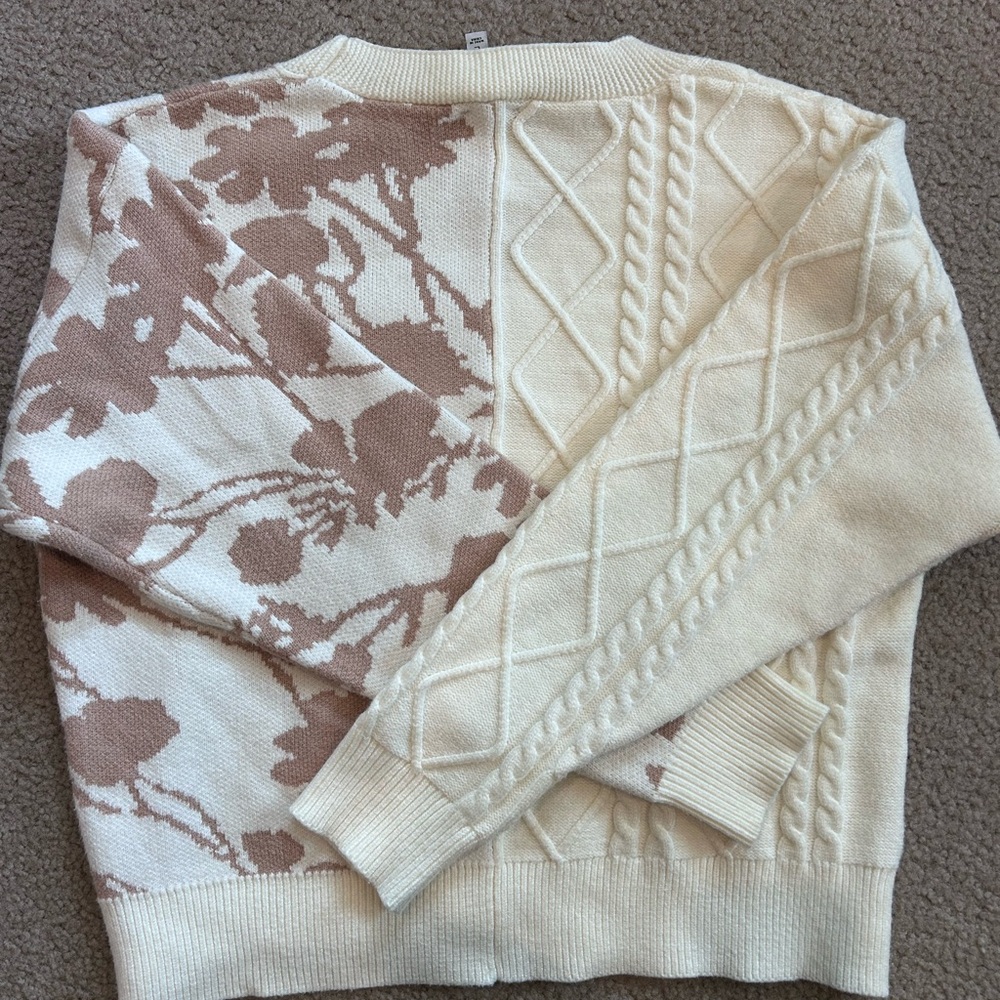 Gilli Cream and Taupe Floral Cable Knit Cardigan - Picture 5 of 6